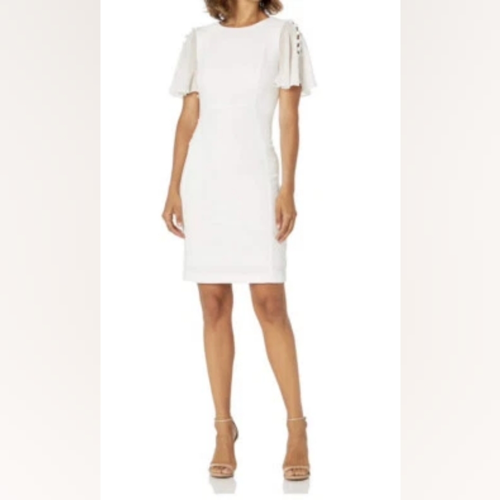 NEW Calvin Klein Elegant White Crepe Short Sleeve Women's Sheath Dress